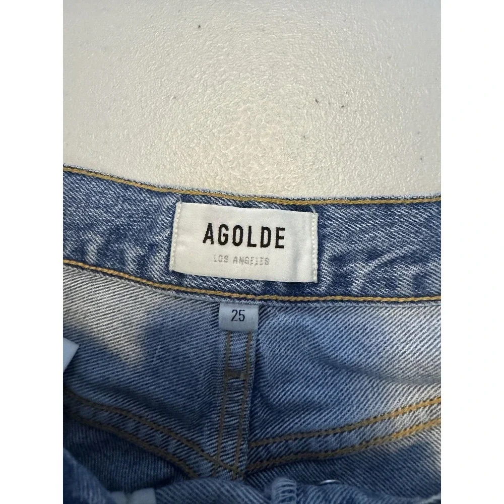 AGOLDE Women's Distressed Organic Cotton Dee High-Rise Denim Shorts Size 25